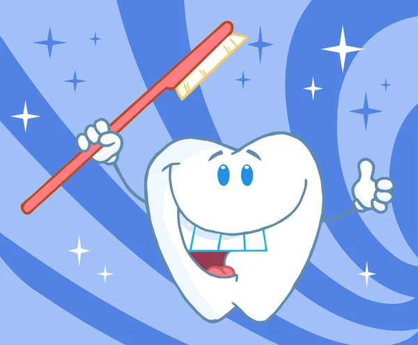 Dente de desenho animado com escova de dentes —  Vetores de Stock