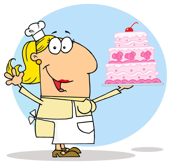 Cartoon woman with cake — Stock Vector