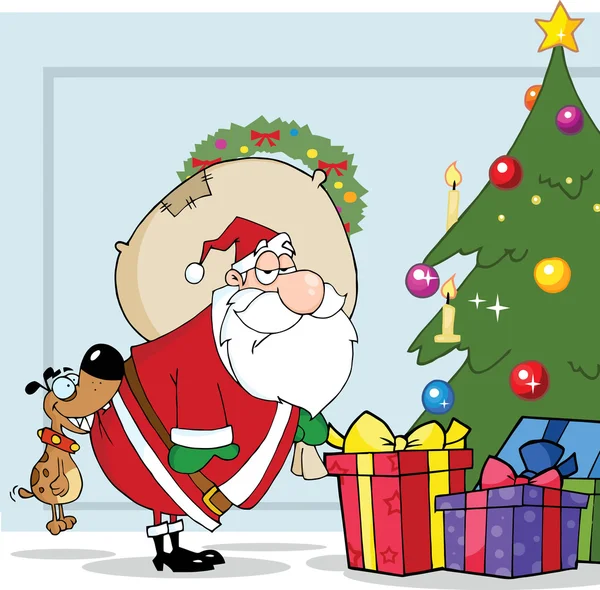 Weihnachtsmann mit Tasche — Stockvektor