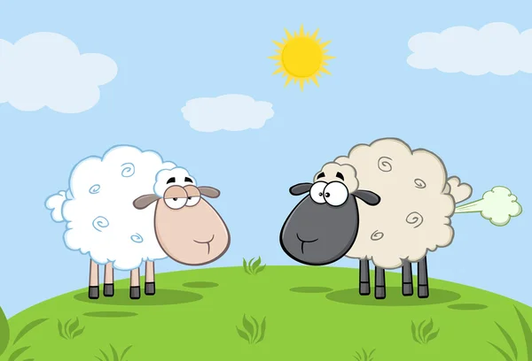 羊と黒い頭羊のおなら — ストックベクタ