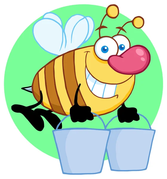 Honey Bee Flying With Buckets — Stock Vector