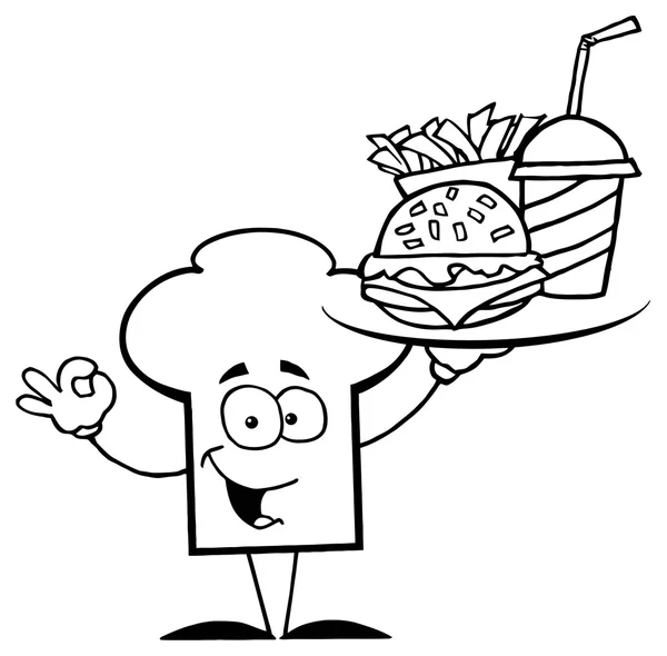 Kochmütze mit Hamburger und Pommes — Stockvektor