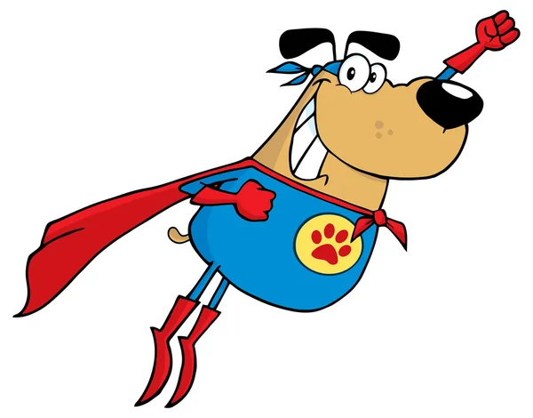 Bruine Super Hero Hond Vliegen — Stockvector