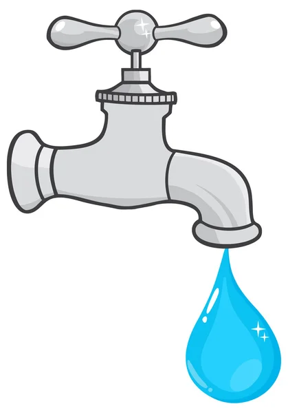 Grifo de agua con gota de agua . — Vector de stock