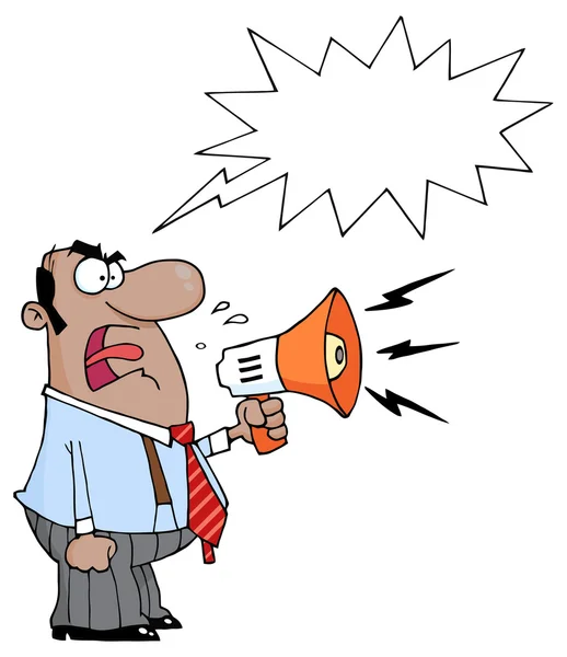Homme d'affaires en colère avec haut-parleur — Image vectorielle