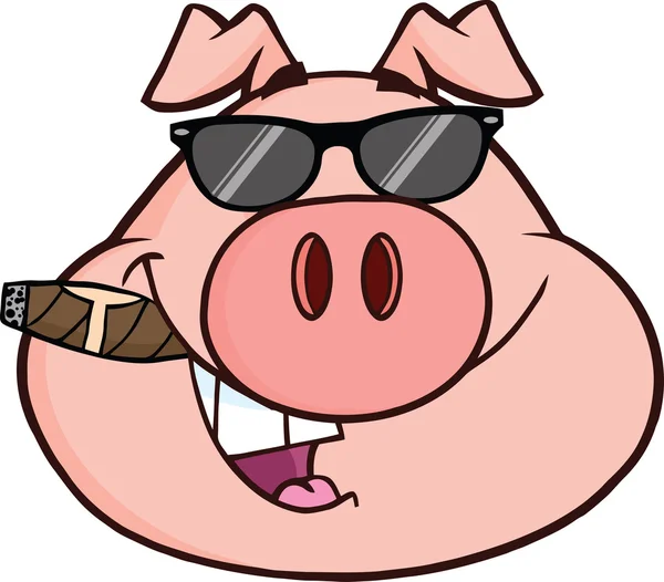 Tête de porc homme d'affaires avec lunettes de soleil et cigare . — Image vectorielle