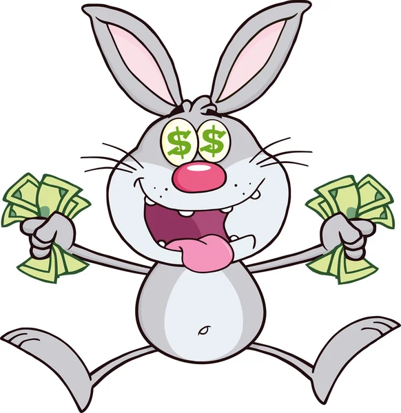 Rabbit  Jumping With Cash. — Stock Vector