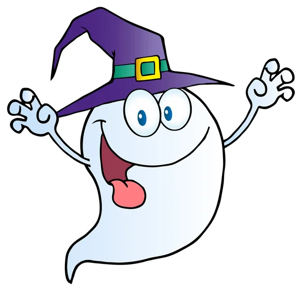 Fantasma asustadizo con sombrero de bruja — Vector de stock