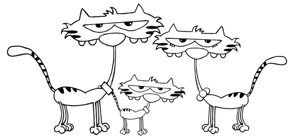 Outlined Family Cats Characters — Stock Vector