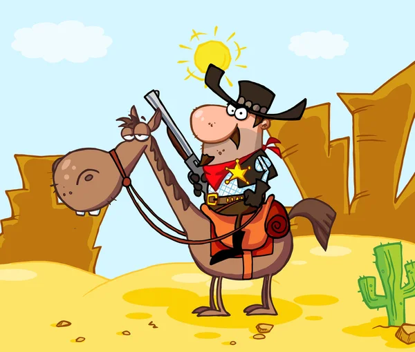 Dibujos animados Sheriff con personaje de caballo — Vector de stock