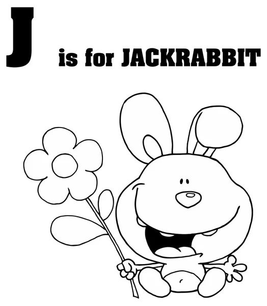 字母 J 与卡通长耳大野兔 — 图库矢量图片
