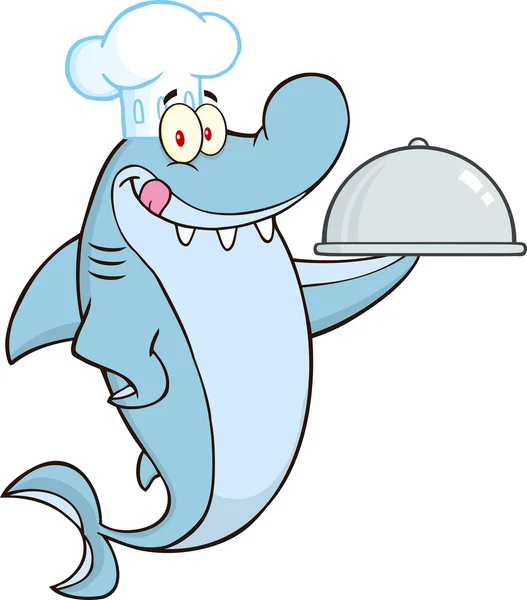 Chef Shark segurando um prato . —  Vetores de Stock