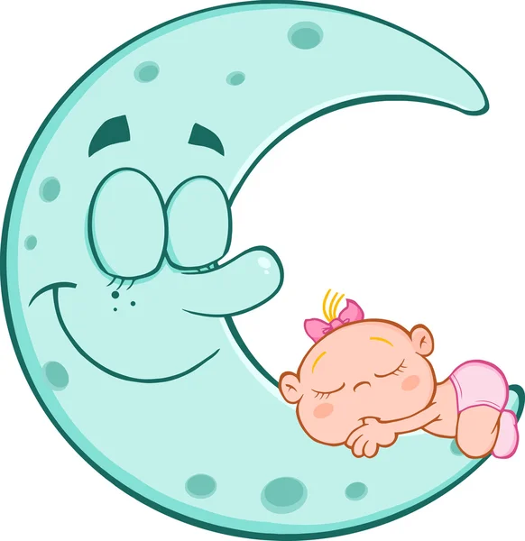 Baby Girl Sleeps On  Moon — Stock Vector