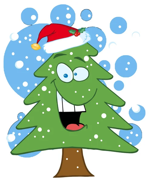 Kreskówka christmas tree w santa hat — Wektor stockowy