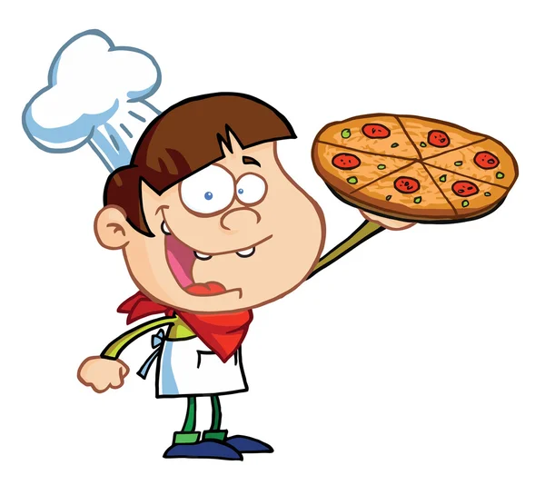 Chef de dibujos animados con pizza — Archivo Imágenes Vectoriales