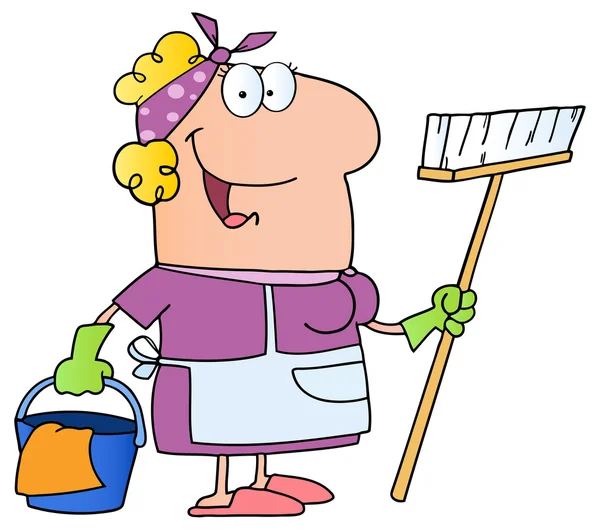 Cleaning Lady Cartoon Character — Stock Vector