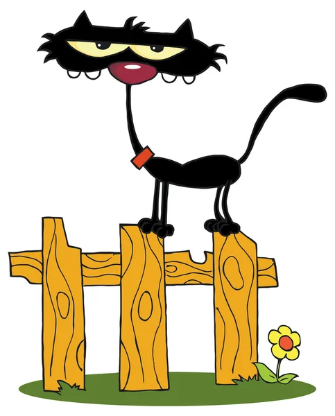 Black Cat On A Fence — Stock Vector