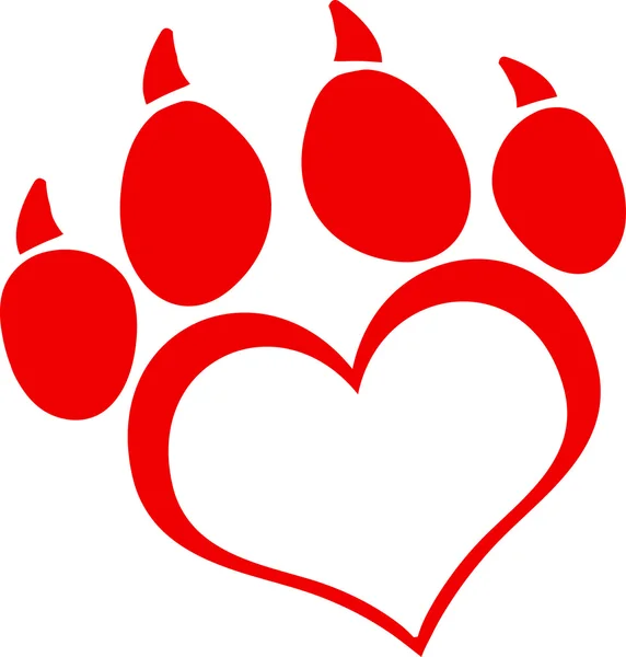 Red Love Paw Print With Claws — Stock Vector
