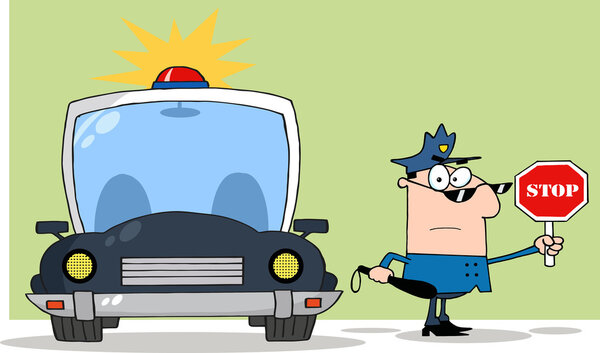 cartoon policeman with car