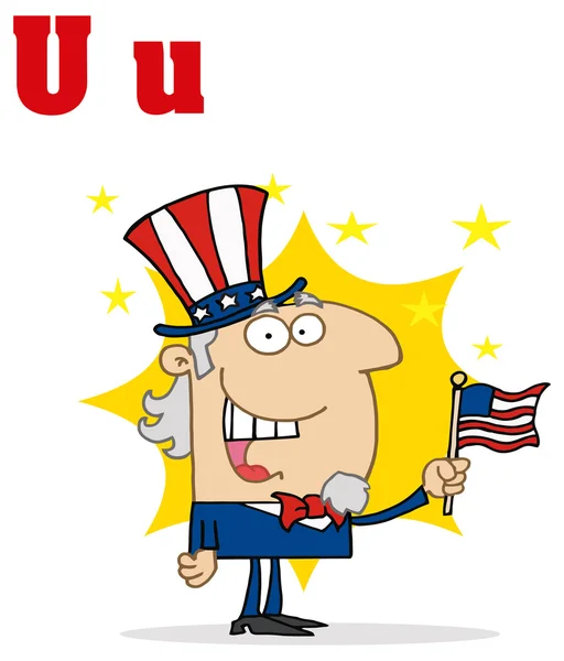 Alphabet letter U with Uncle Sam — Stock Vector