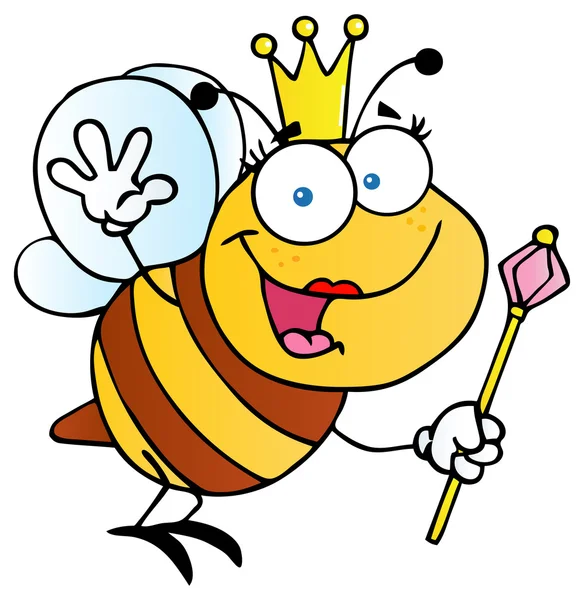 Cute Queen Bee Waving — Stock Vector