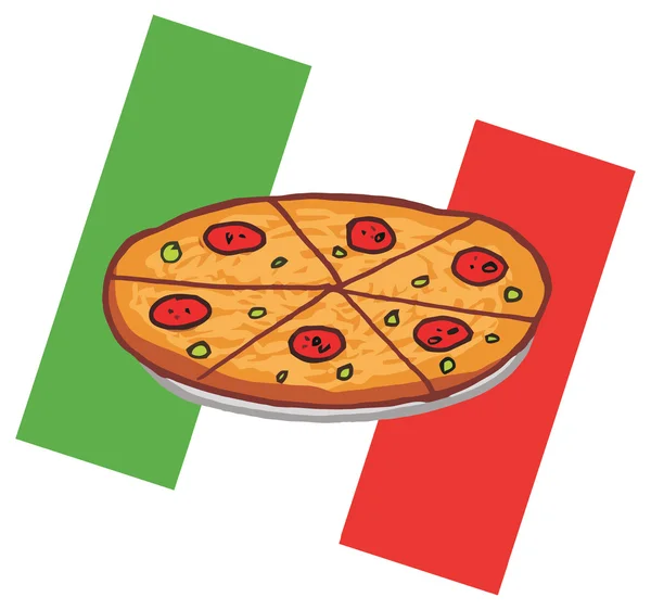 Pepperoni Pizza op Italiaanse vlag — Stockvector