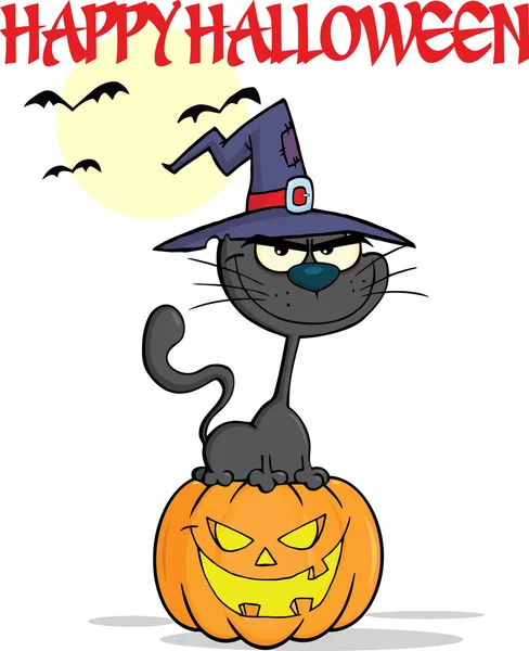 Halloween siyah kedi ve kabak — Stok Vektör