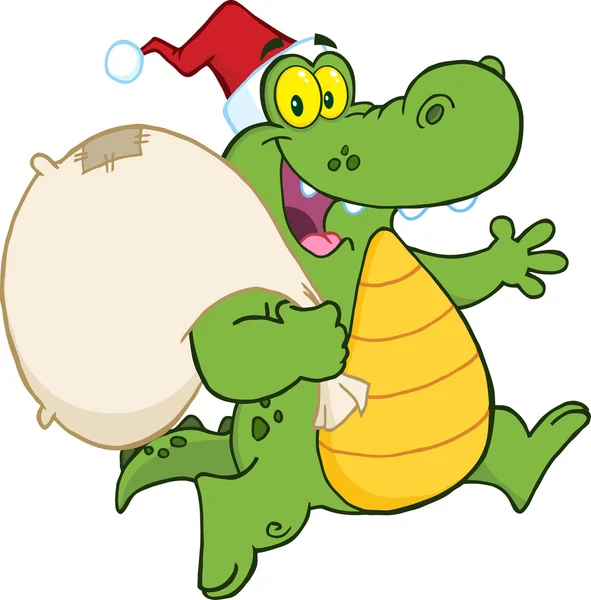 Krokodil Santa rajzfilmfigura — Stock Vector