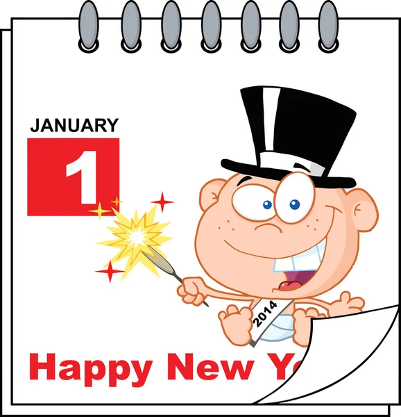 Buon anno nuovo calendario con felice anno nuovo bambino — Vettoriale Stock