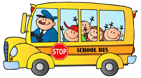 Autobús escolar con niños — Vector de stock