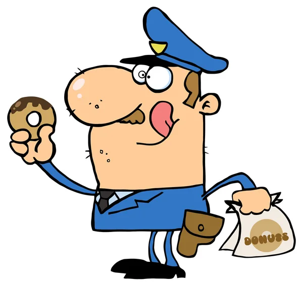 Policía de dibujos animados con Donut — Vector de stock