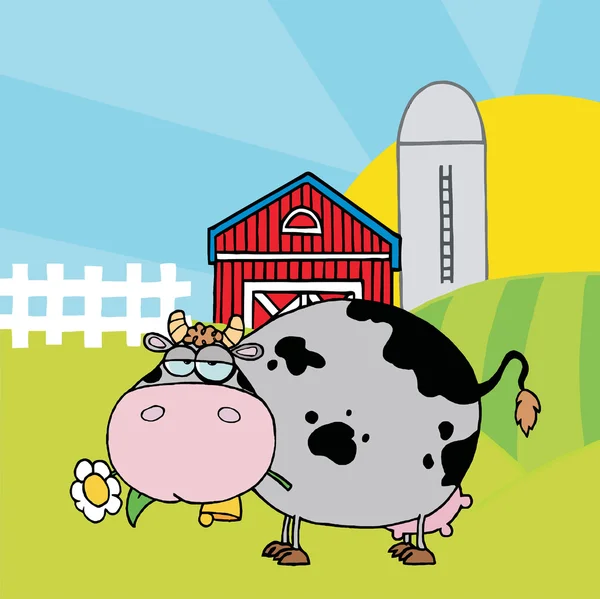 Carácter de la historieta vaca en la granja — Vector de stock
