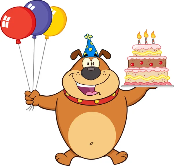 Bulldog di compleanno che regge una torta di compleanno — Vettoriale Stock