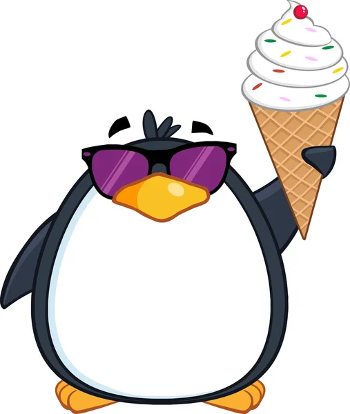 Penguin With Sunglasses And Ice Cream — Stock Vector