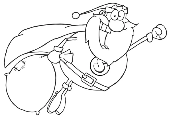 Vuelo santa claus con bolsa de regalo — Vector de stock