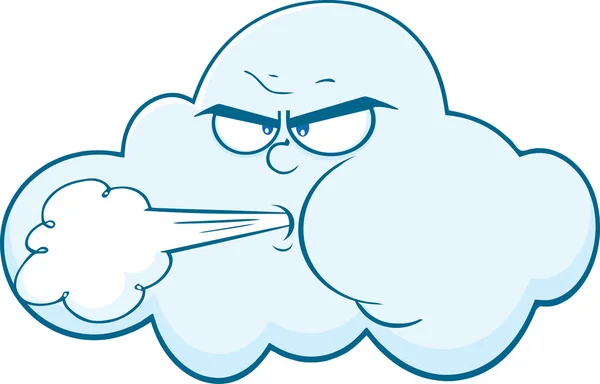Cloud With Face Blowing Wind — Stock Vector