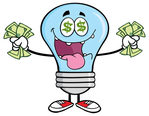 Money Loving Blue Light Bulb — Stock Vector