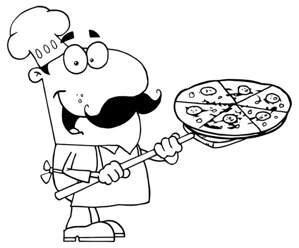 Chef-kok bezit Up Pizza — Stockvector