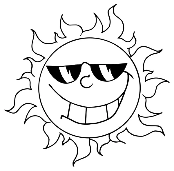 Outlined Happy Sun — Stock Vector