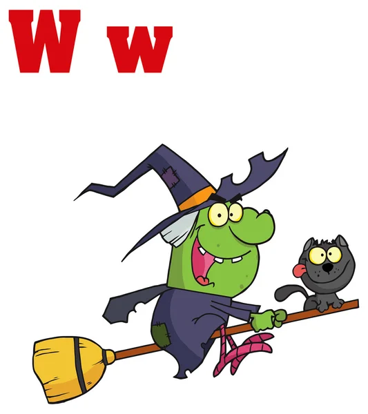 字母 W 与女巫 — 图库矢量图片