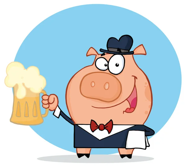Kellnerschwein mit Bier — Stockvektor
