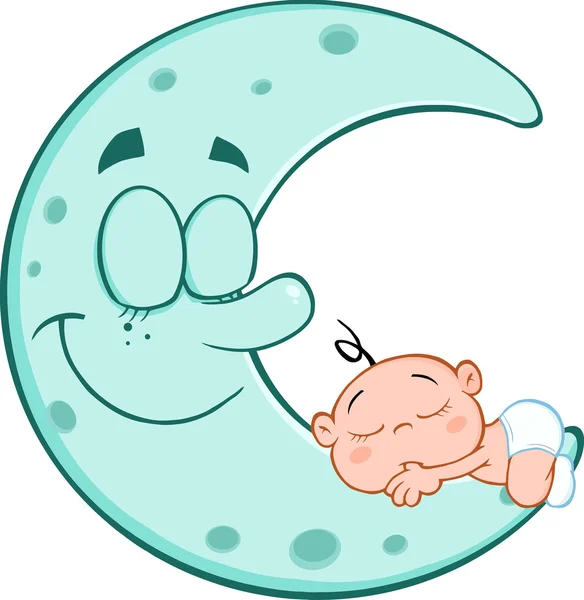 Erkek bebek mavi Ay'da uyur — Stok Vektör