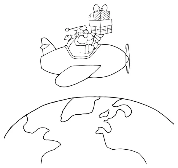 圣诞老人在飞机飞行 — 图库矢量图片