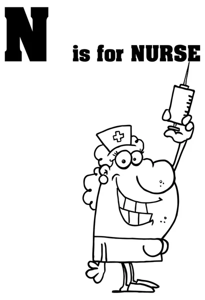 Αλφάβητο το γράμμα N με κινούμενα σχέδια νοσοκόμα — Διανυσματικό Αρχείο
