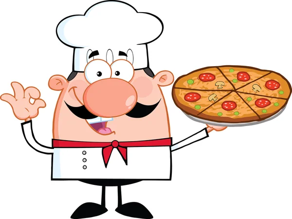 Chef masculino segurando pizza —  Vetores de Stock