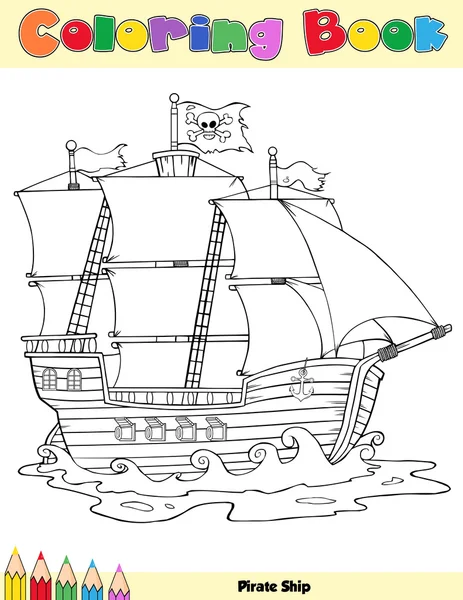 Schwarzes und weißes Piratenschiff — Stockvektor