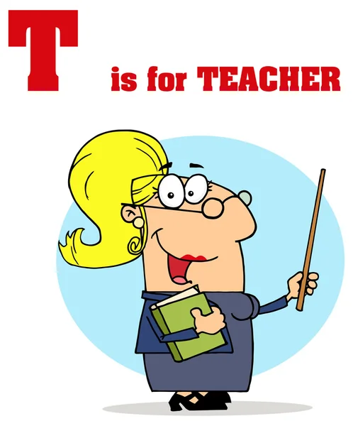 Alphabet letter T with cartoon teacher — Stock Vector