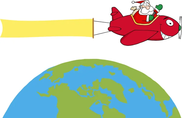 圣诞老人在飞机飞行 — 图库矢量图片