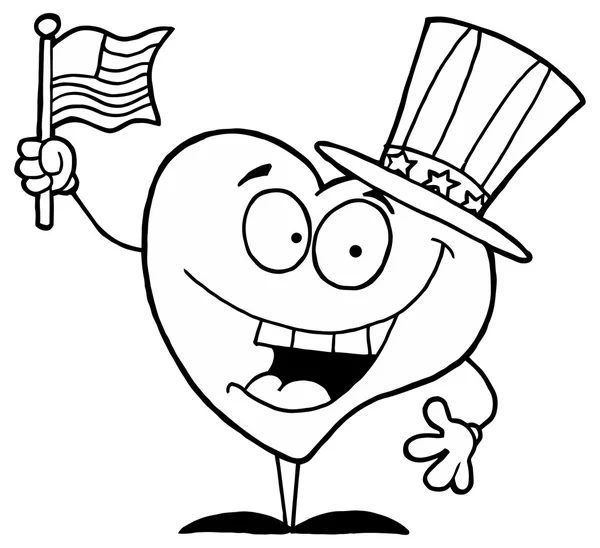 Coeur de dessin animé avec drapeau américain — Image vectorielle