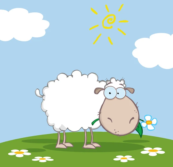 White Sheep Cartoon Character — Stock Vector